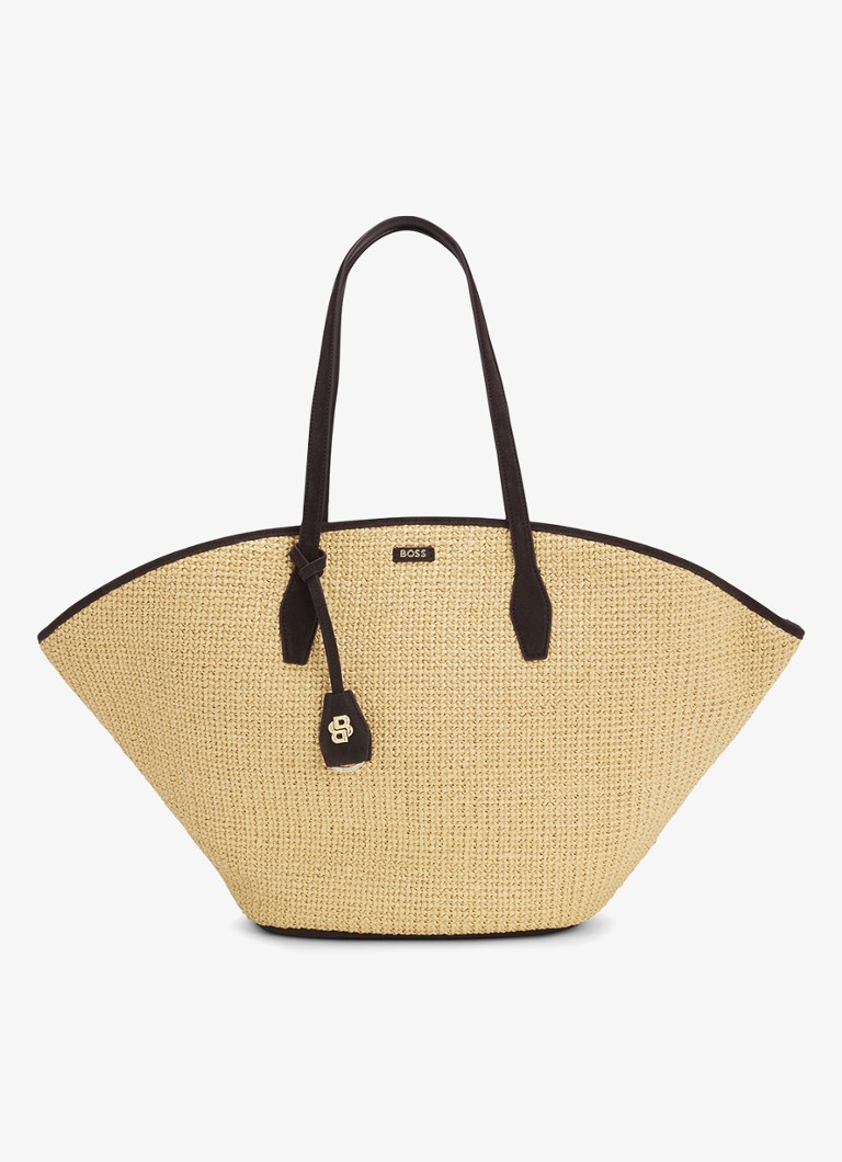 BOSS Dames Numah Maxi strandtas met gevlochten detail in de kleur Open White-116 / Wit