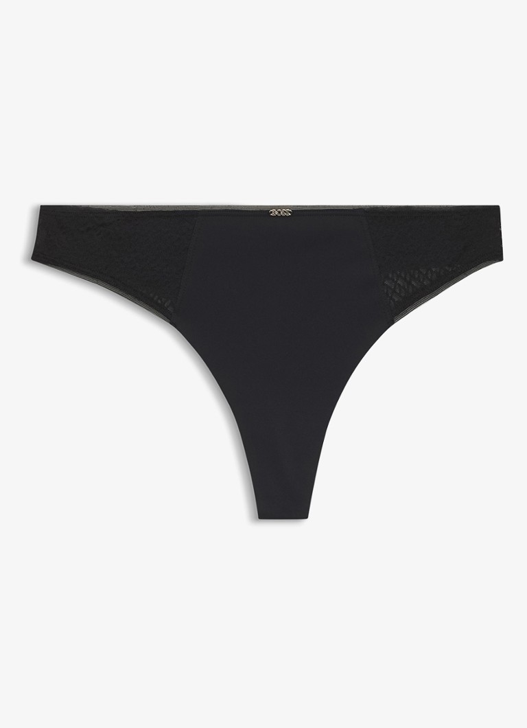 BOSS Dames String met kant in de kleur Zwart