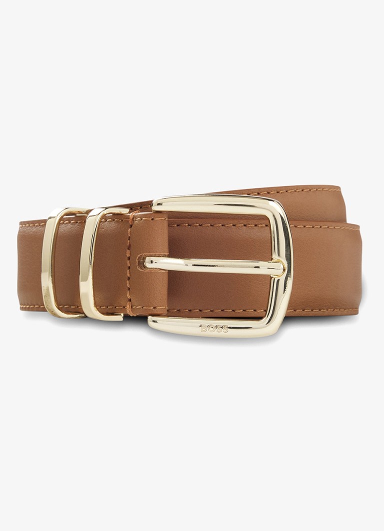 BOSS Dames Riem van leer in de kleur Camel
