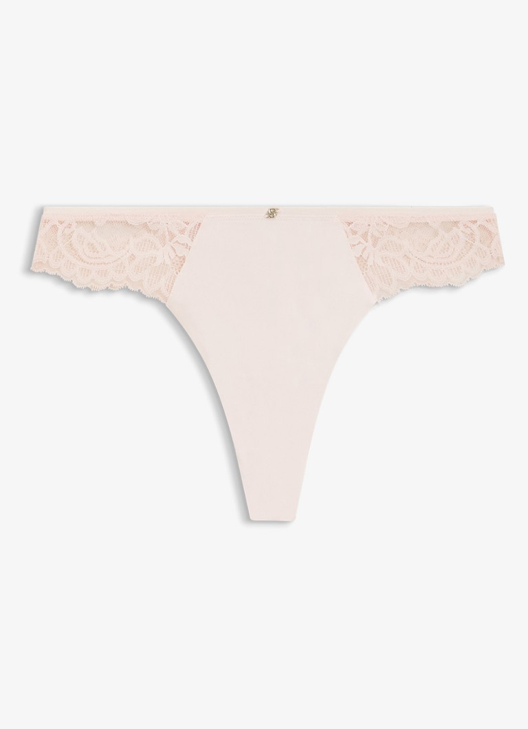 BOSS Dames Kanten slip met mesh plooitjes en goudkleurig bedeltje in de kleur Roze