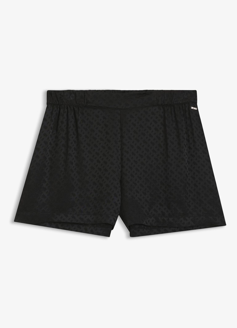 BOSS Dames Pyjamashorts van satijn met monogramjacquard in de kleur Zwart