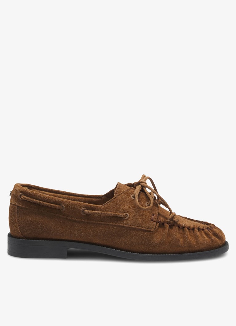 BOSS Dames Mocassins met gestrikt detail in de kleur Hazelnootbruin