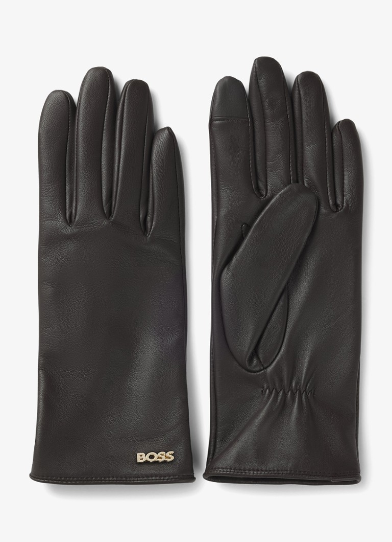 BOSS Dames Gueen-ME handschoenen van leer met touchscreen functie in de kleur Medium Brown-210