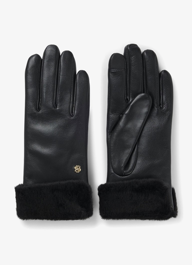 BOSS Dames Handschoenen met logo in de kleur Zwart