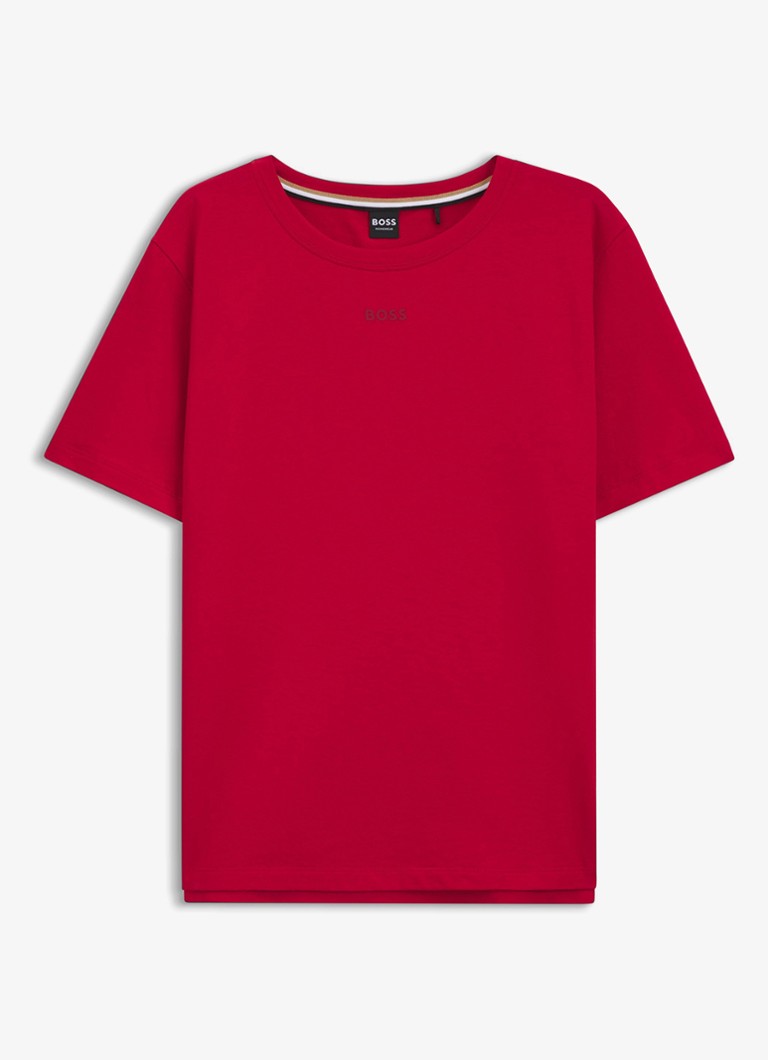 BOSS Dames Pyjamashirt van stretchkatoen met logoprint in de kleur Bright Red-620 / Rood