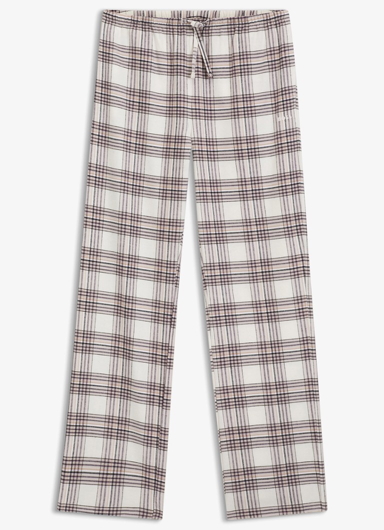 BOSS Dames Pyjamabroek met ruitdessin in de kleur Gebroken wit