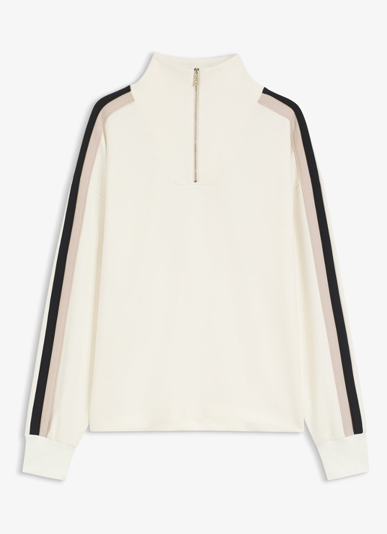 BOSS Dames Sweater met halve rits in de kleur Gebroken wit