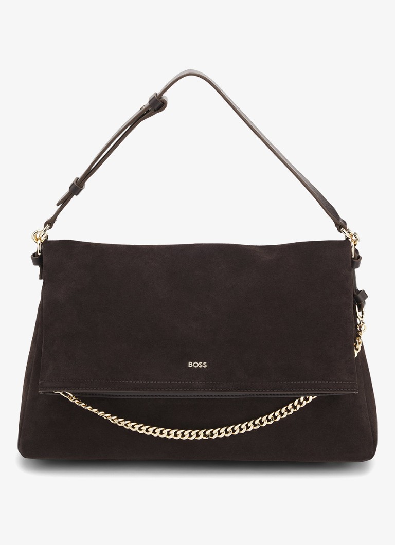 BOSS Dames Schoudertas met logo in de kleur Dark Brown-207 / Bruin