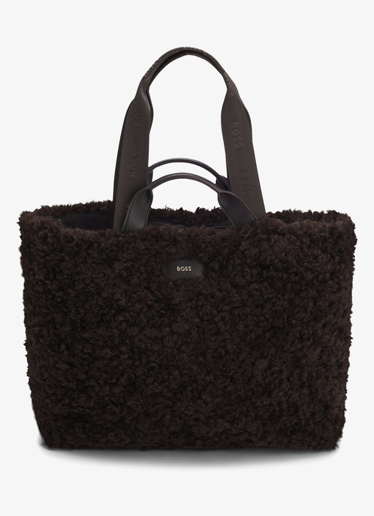 BOSS Dames Schoudertas van teddy in de kleur Donkerbruin
