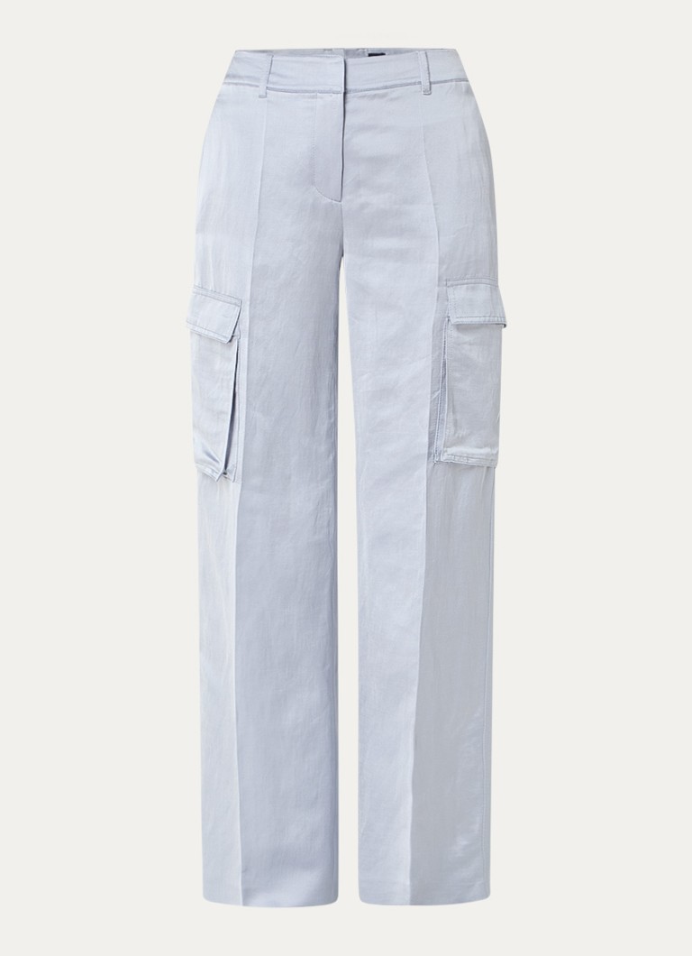 BOSS Dames Tianamia high waist wide fit cargobroek in linnenblend in de kleur Blauwgrijs