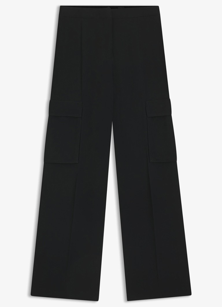 BOSS Dames High waist wide fit pantalon met klepzakken in de kleur Zwart