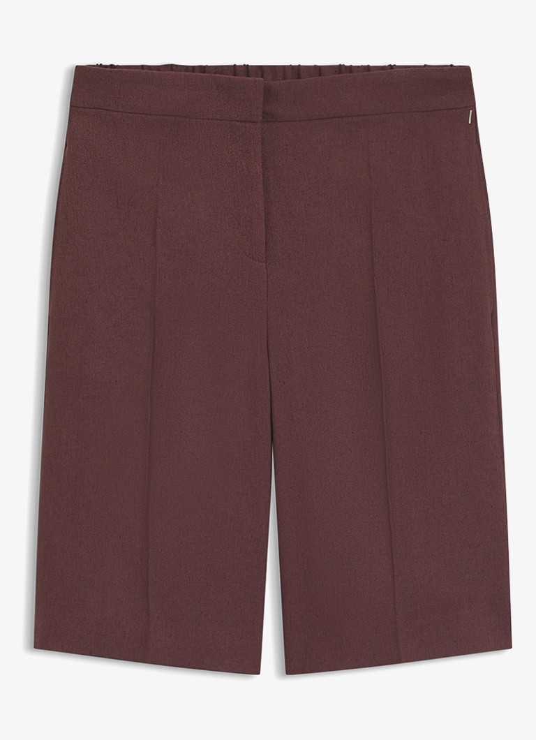 BOSS Dames Tianala high waist loose fit korte broek met plooien in de kleur Dark Brown-206 / Bruin