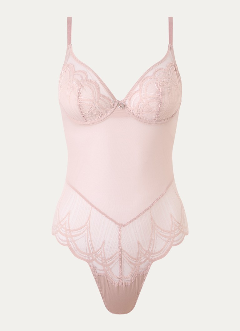 Marie Jo Dames Cathia semi-transparante plunge body met kant in de kleur Oudroze