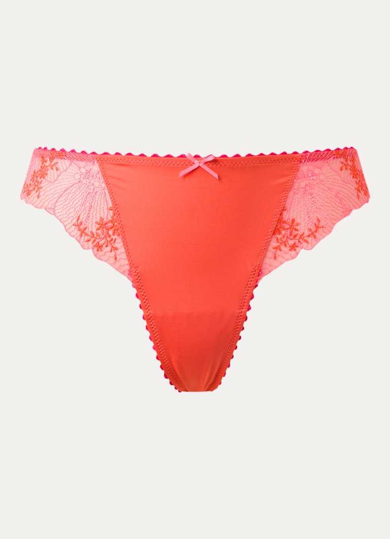 Marie Jo Dames Solene tanga met mesh en borduring in de kleur Koraalroze