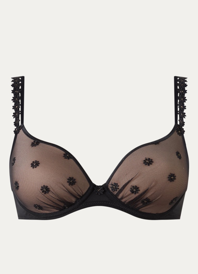 Marie Jo Dames Daisy voorgevormde beugel bh met overlay van mesh en bloemborduring in de kleur Zwart