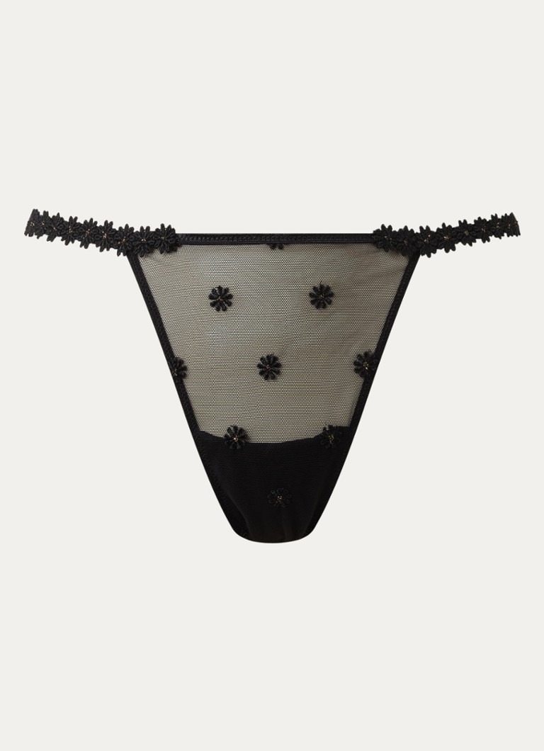 Marie Jo Dames Daisy string van mesh met borduring in de kleur Zwart