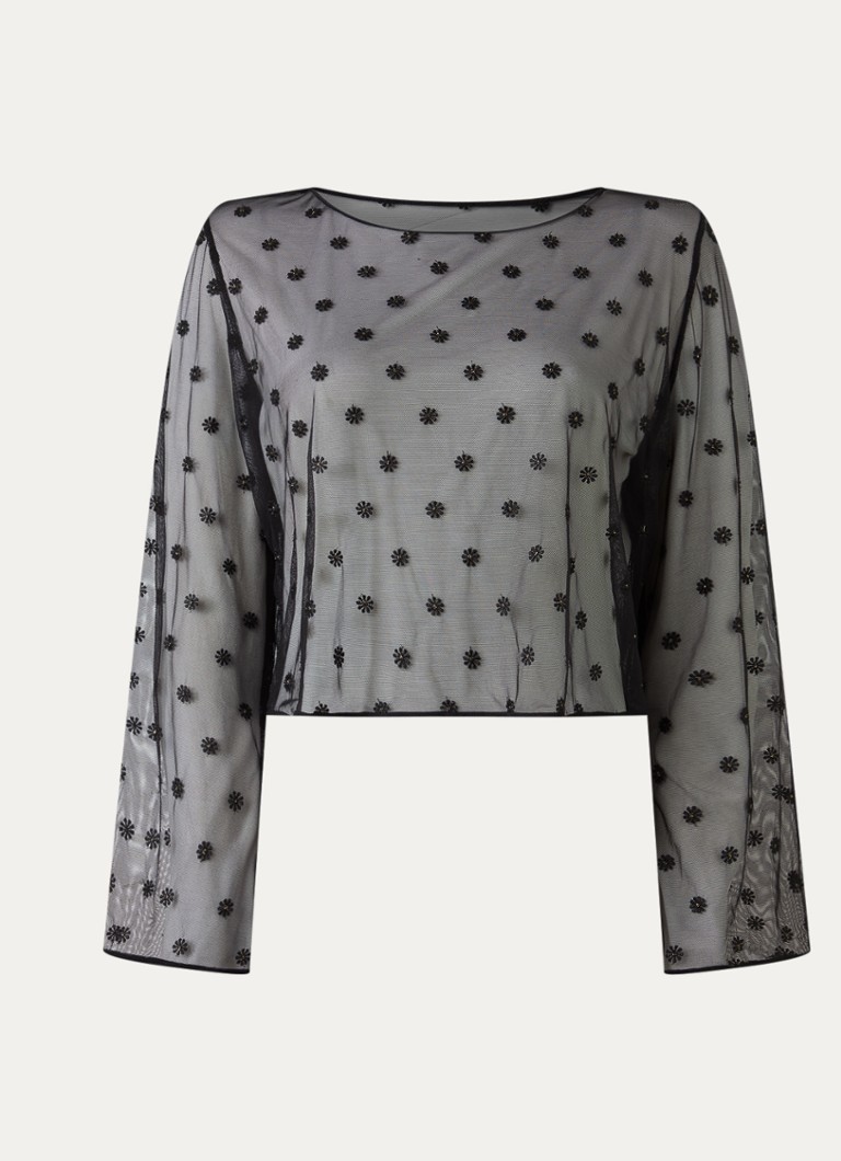Marie Jo Dames Daisy pyjamatop van mesh met bloemborduring in de kleur Zwart