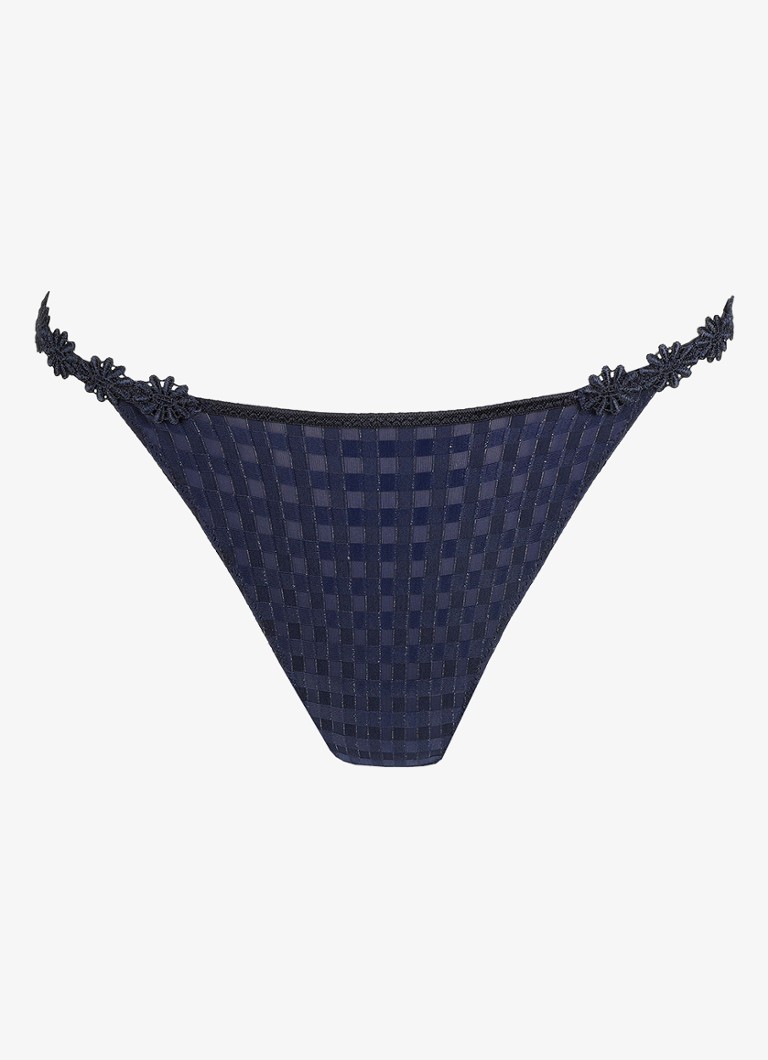 Marie Jo Dames Avero string met ruitdessin in de kleur Donkerblauw