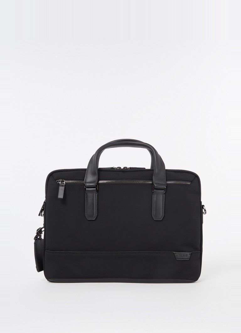 TUMI Harrison Sycamore Slim businesstas met leren details en 14 inch laptopvak Zwart - Deal