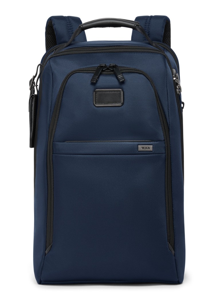 TUMI Rugzak met leren details en 16 inch laptopvak Donkerblauw - Deal