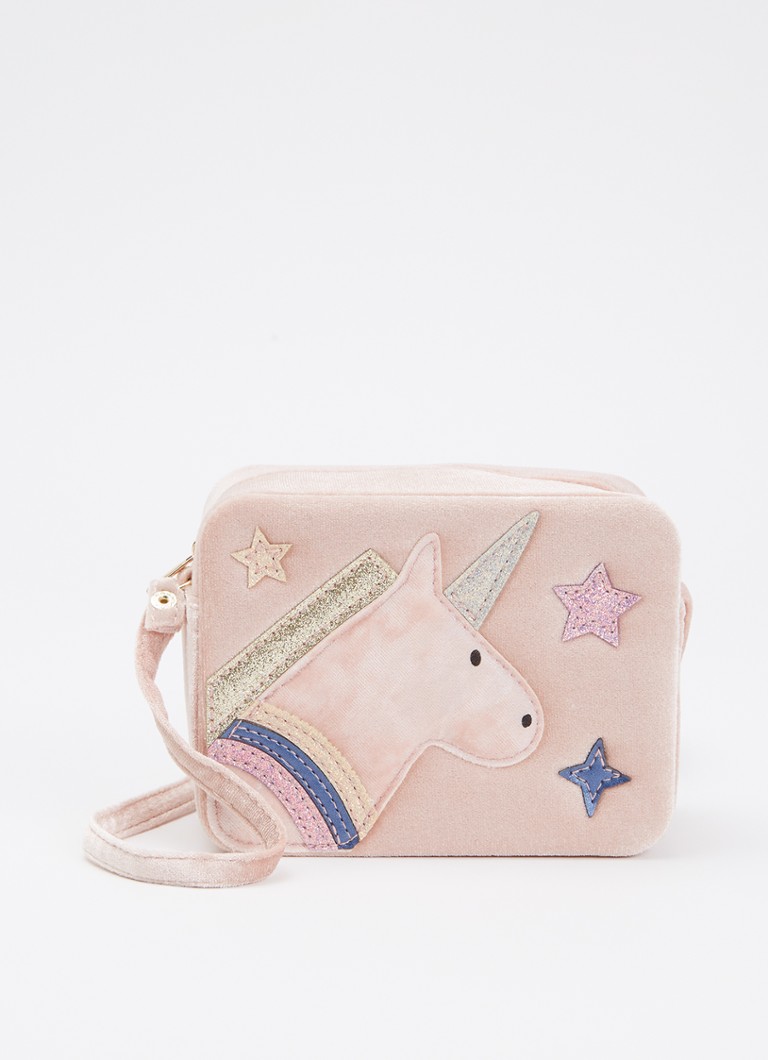 Mimi & Lula Meisjes Unicorn Boxy crossbodytas van fluweel met glitter in de kleur Lichtroze, maat: One Size