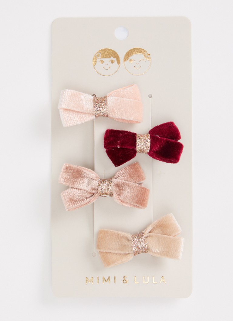 Mimi & Lula Meisjes Velvet Bow haarclips in set van 4