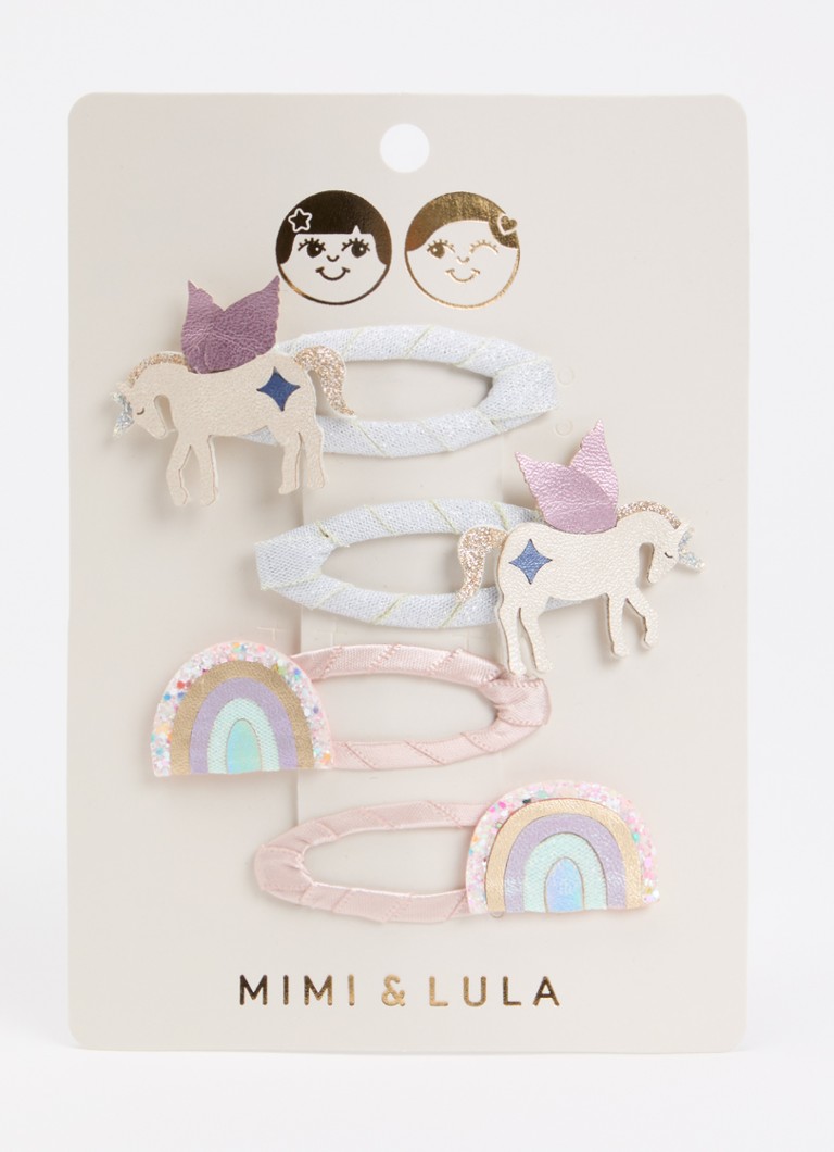 Mimi & Lula Meisjes Unicorn Rainbow haarclip in set van 4