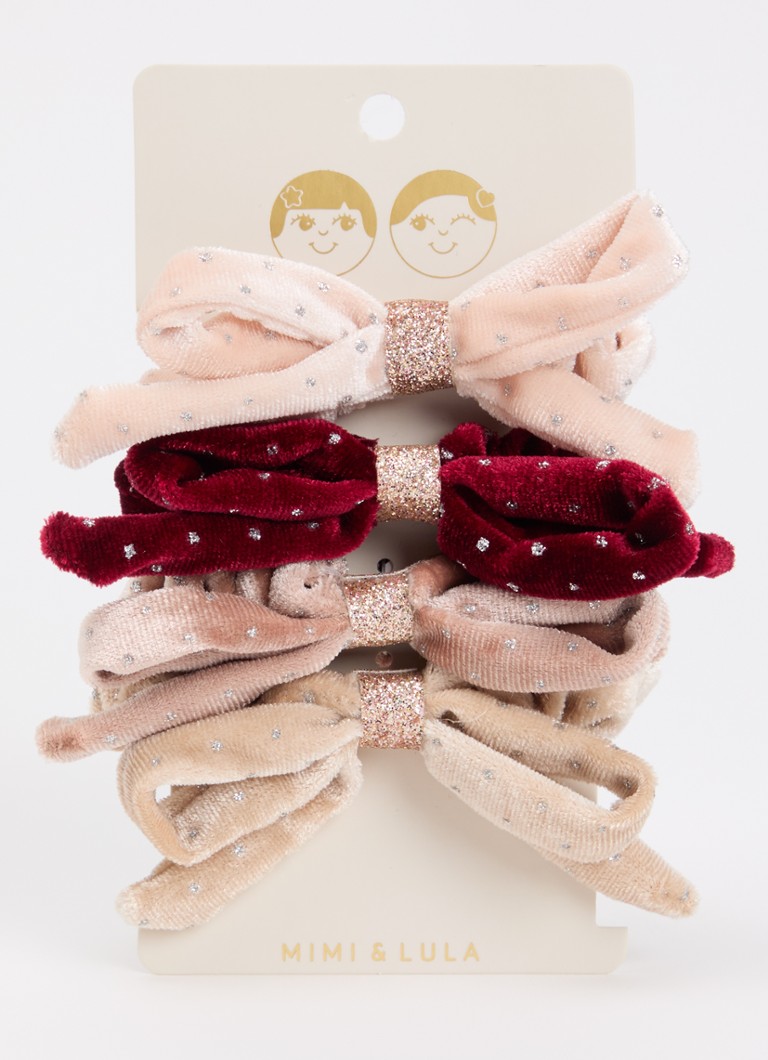 Mimi & Lula Meisjes Velvet Bow scrunchies in set van 4