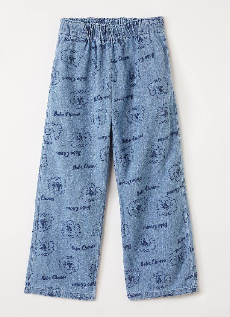 BOBO CHOSES Jongens Pickles The Dog loose fit jeans met print in de kleur Blauw, maat: 10-11Y=140