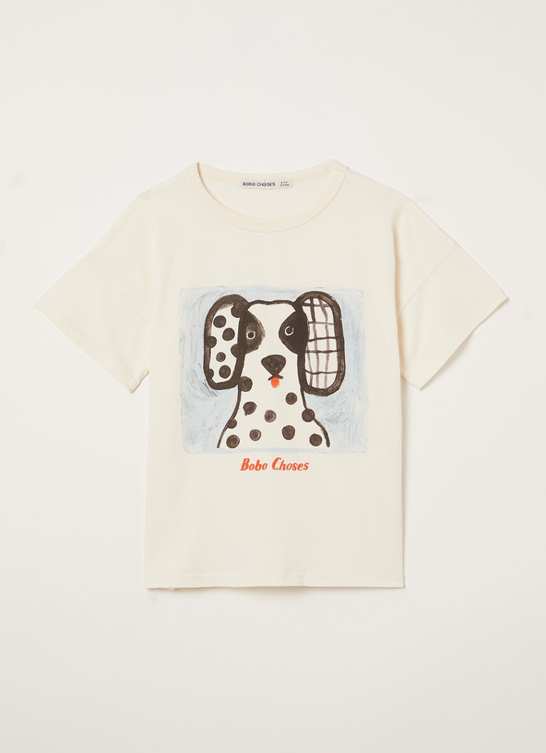 BOBO CHOSES Jongens Dog T-shirt met print in de kleur Gebroken wit, maat: 4-5Y=104