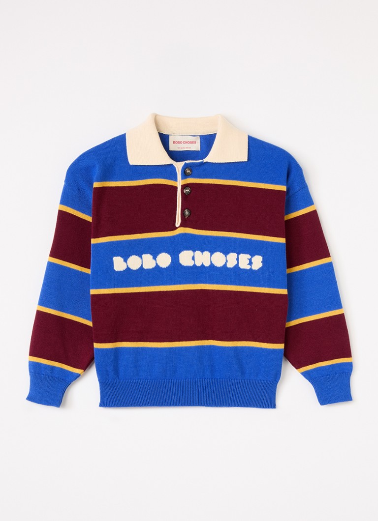 BOBO CHOSES Jongens Fijngebreide trui met streepprint in de kleur Blauw, maat: 8Y-9Y=128