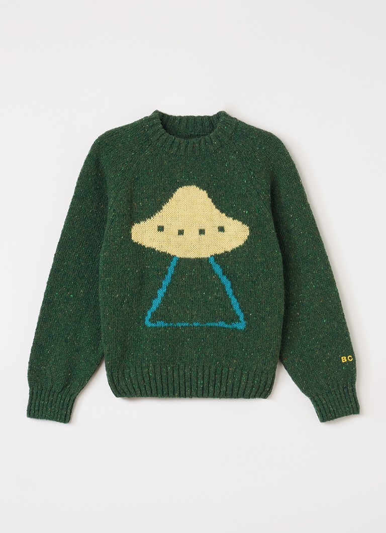 BOBO CHOSES Jongens Grofgebreide trui in wolblend in de kleur Donkergroen, maat: 8Y-9Y=128