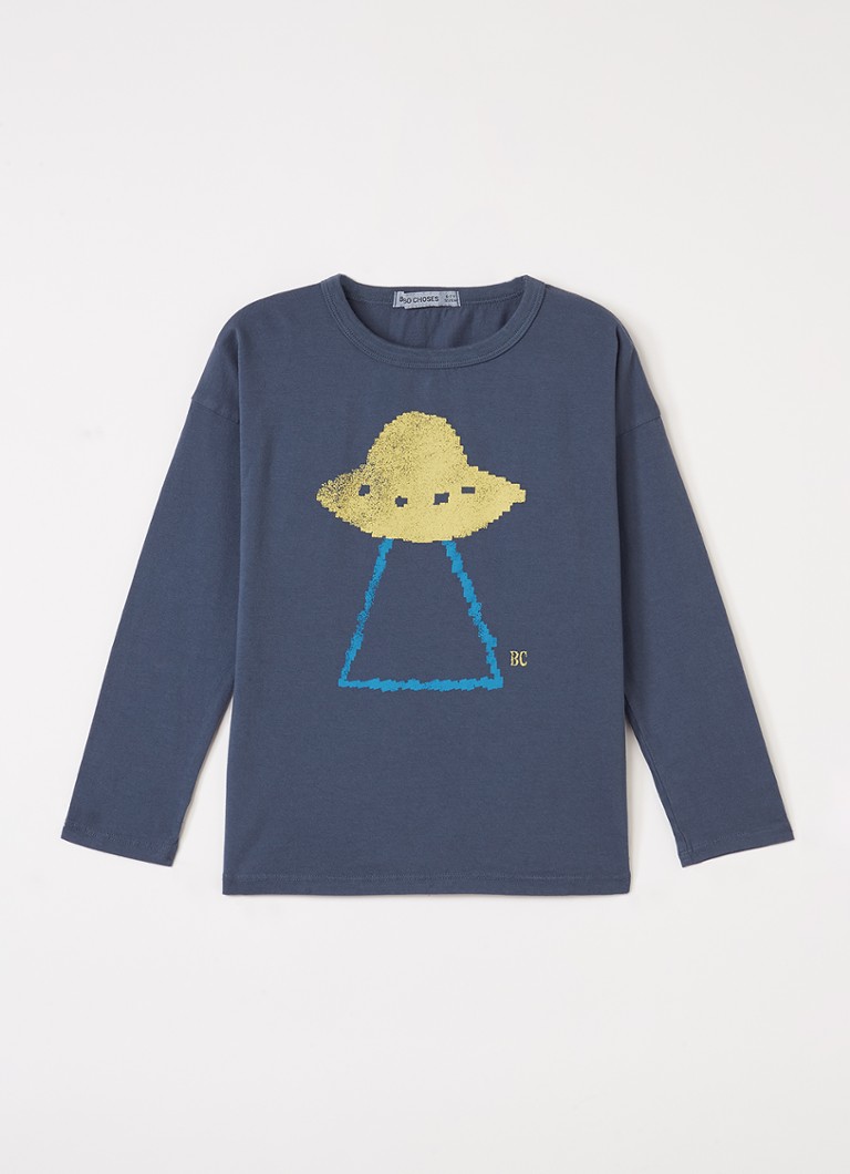BOBO CHOSES Jongens Pixel Abduction longsleeve met print in de kleur Indigo, maat: 4Y-5Y=104