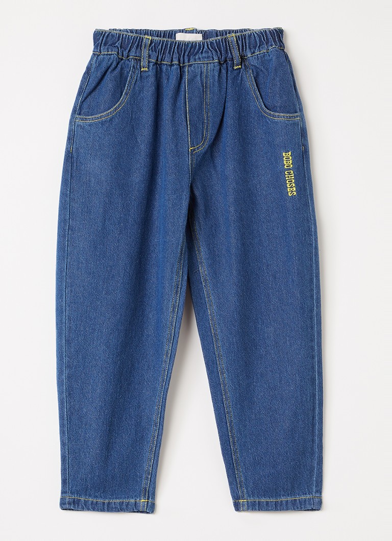 BOBO CHOSES Jongens Taxi Saurus regular fit jeans met logoborduring in de kleur Indigo, maat: 8Y-9Y=128