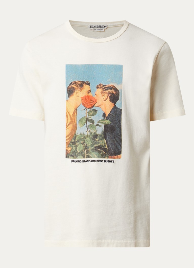 J.W. Anderson Heren Kissing by the Rose Bush T-shirt met print in de kleur Gebroken wit, maat: S