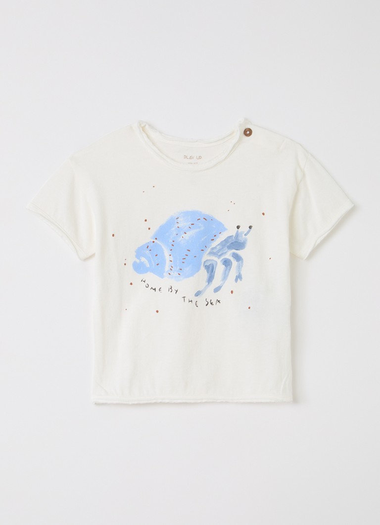 Play Up Meisjes Crab T-shirt met print in de kleur Gebroken wit, maat: 9M=74