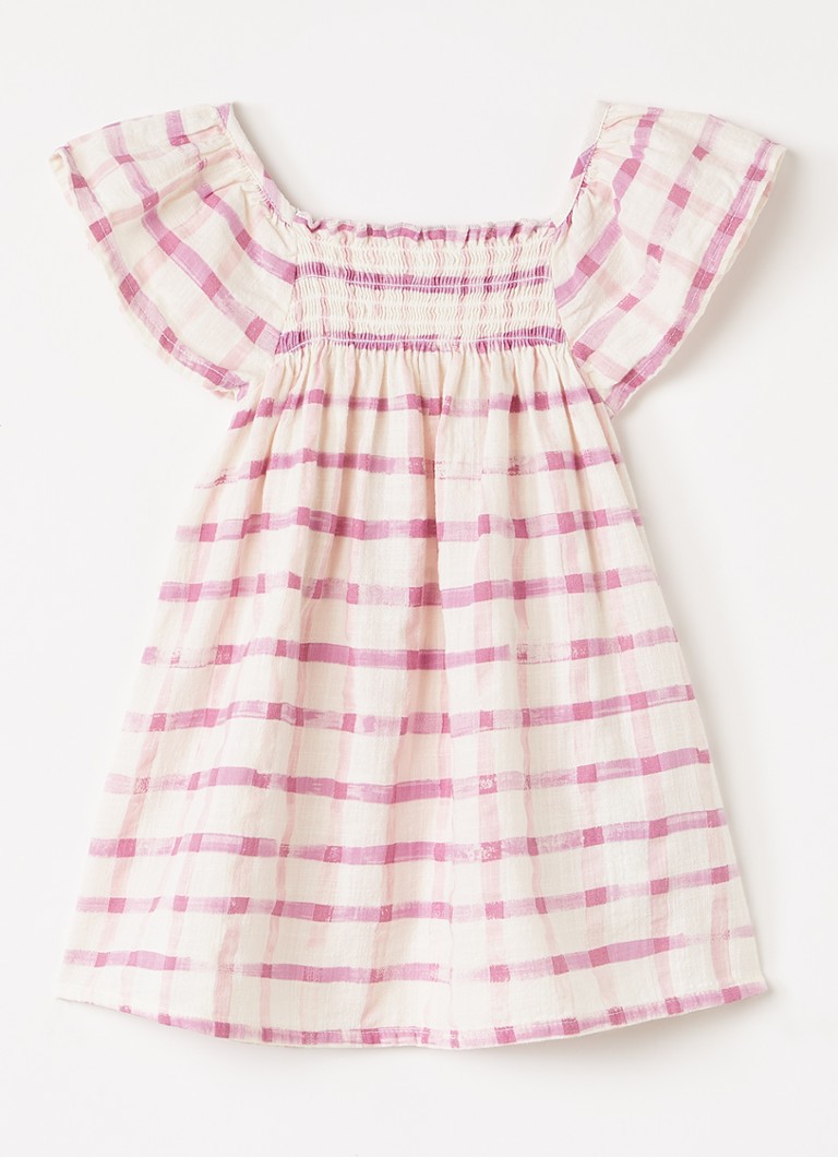 Play Up Meisjes Jurk met smockwerk in de kleur Donkerroze, maat: 9M=74