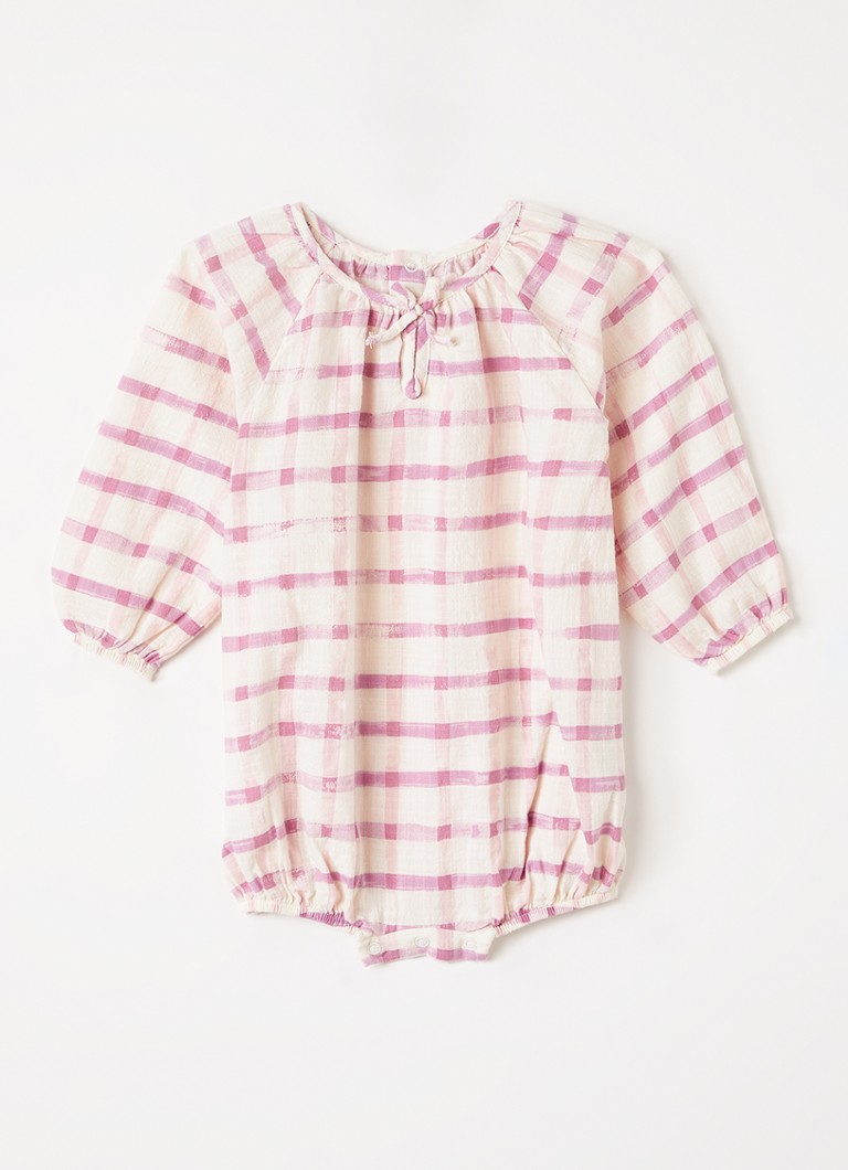 Play Up Meisjes Romper met ruitdessin in de kleur Donkerroze, maat: 6M=68