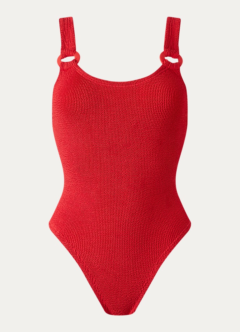 Hunza G Dames Domino badpak met structuur in de kleur Rood, maat: OS