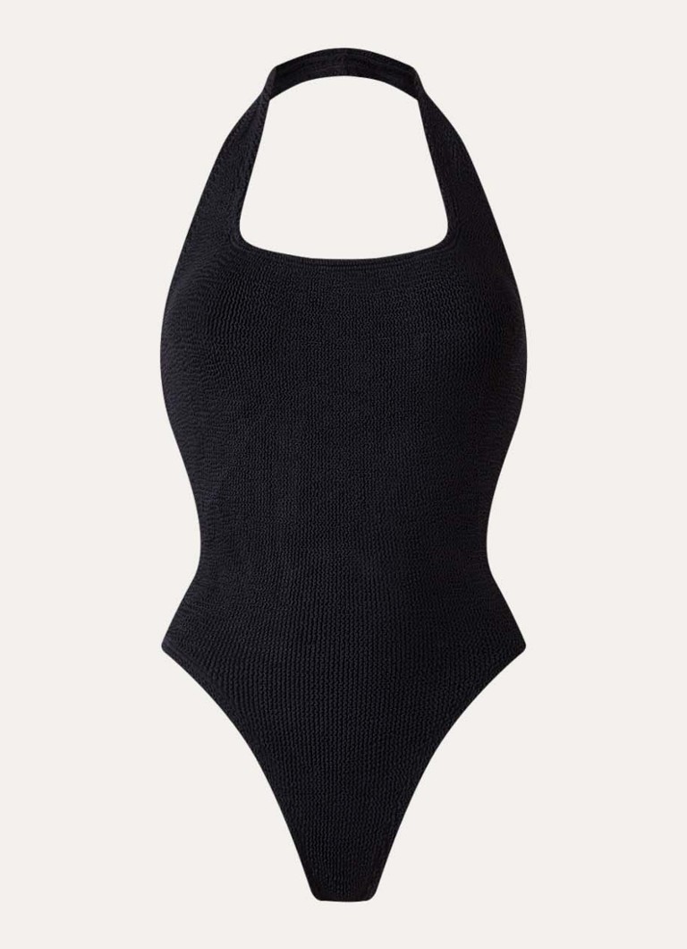 Hunza G Dames Sandy badpak met structuur en rugdecolleté in de kleur Zwart, maat: OS