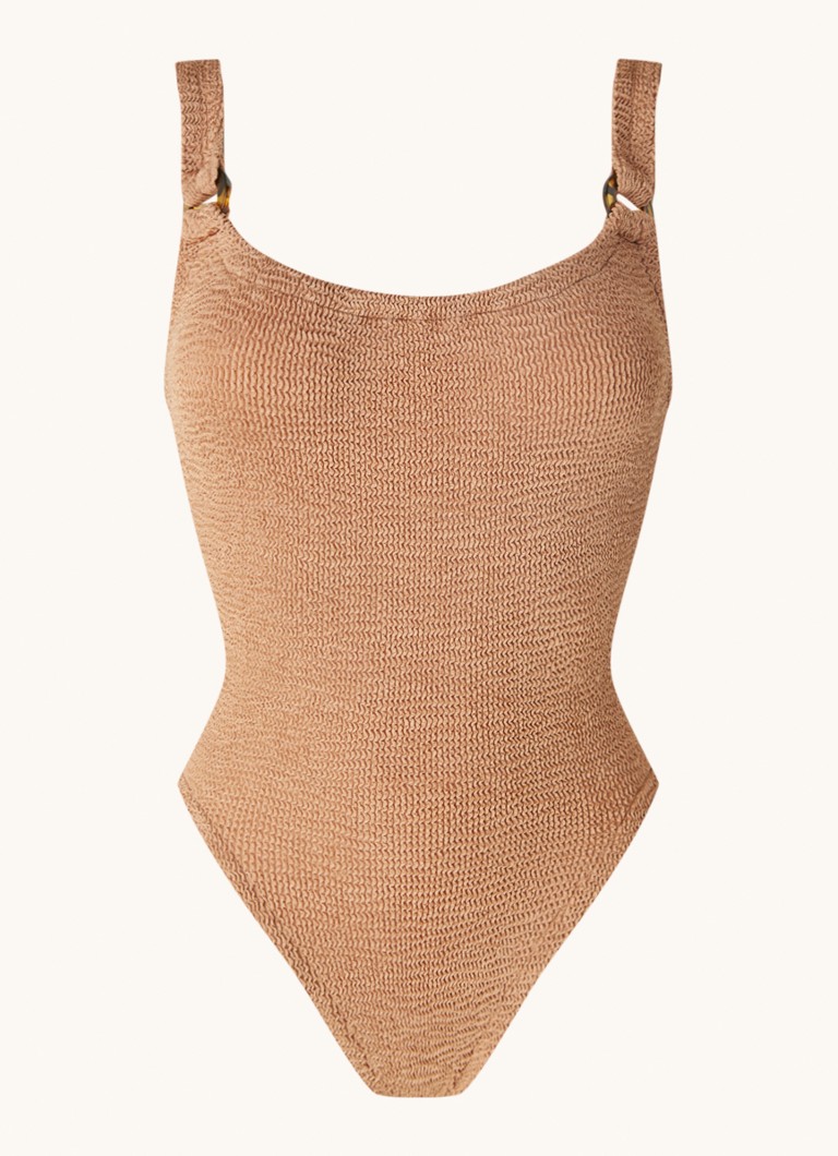 Hunza G Dames Domino badpak zonder beugel met structuur in de kleur Chocoladebruin, maat: OS