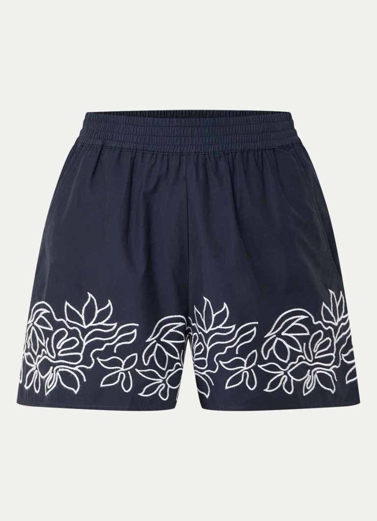 French Connection Dames Alissa high waist straight fit korte broek met bloemborduring in de kleur Donkerblauw