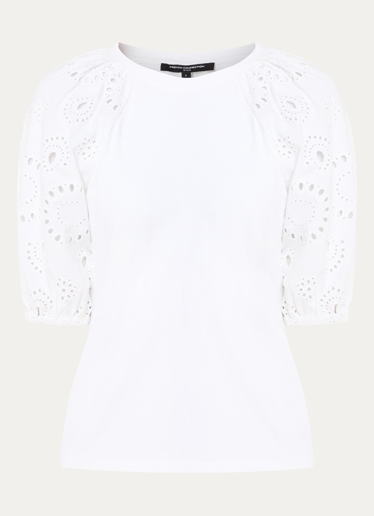 French Connection Dames Rosana top met pofmouw en broderie in de kleur Wit