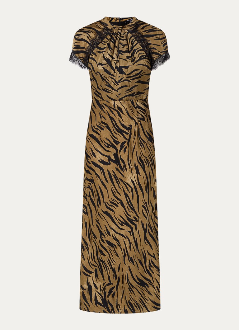 French Connection Dames Abeline ennis midi jurk van satijn met zebraprint in de kleur Mosgroen