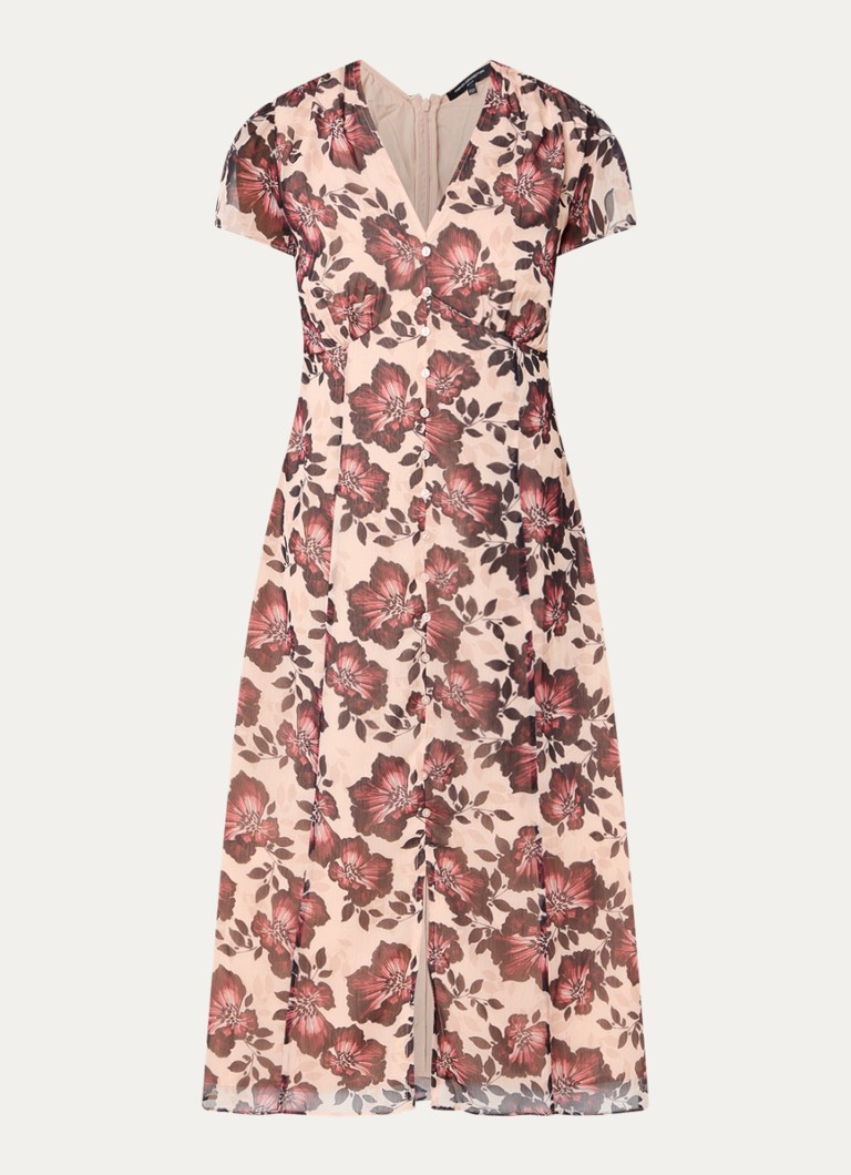 French Connection Dames Elyse midi jurk met bloemenprint en sierknopen in de kleur Lichtroze