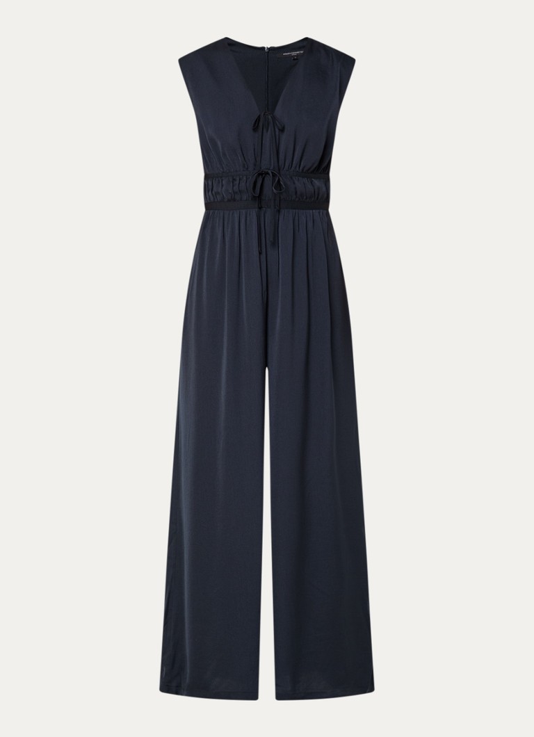 French Connection Dames Damasco wide fit jumpsuit van satijn met V-hals in de kleur Donkerblauw