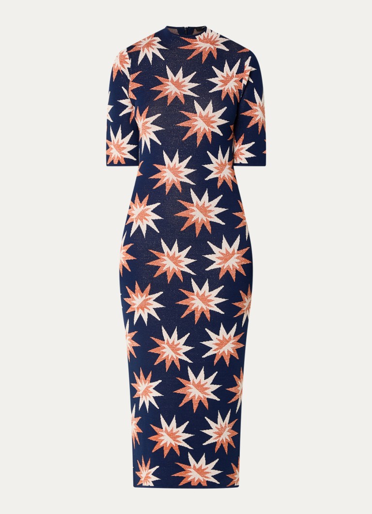 French Connection Dames Fijngebreide maxi jurk met grafische print en lurex in de kleur Donkerblauw