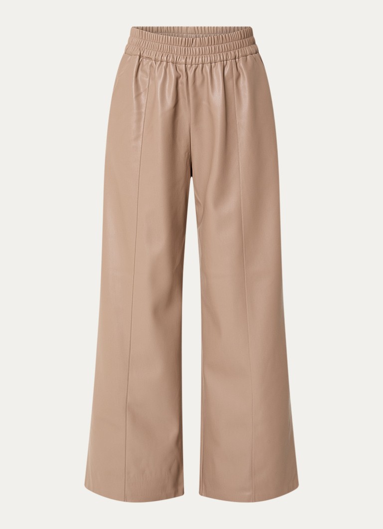French Connection Dames High waist wide fit broek van imitatieleer in de kleur Donkerbeige
