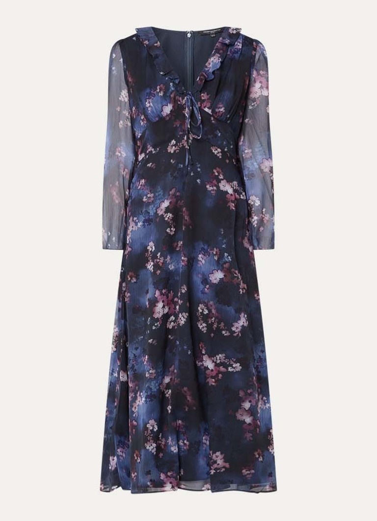 French Connection Dames Clara midi tuniekjurk met bloemenprint in de kleur Donkerblauw