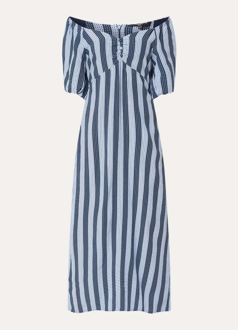 French Connection Dames Lizzie off-shoulder midi jurk met streepprint in de kleur Kobaltblauw